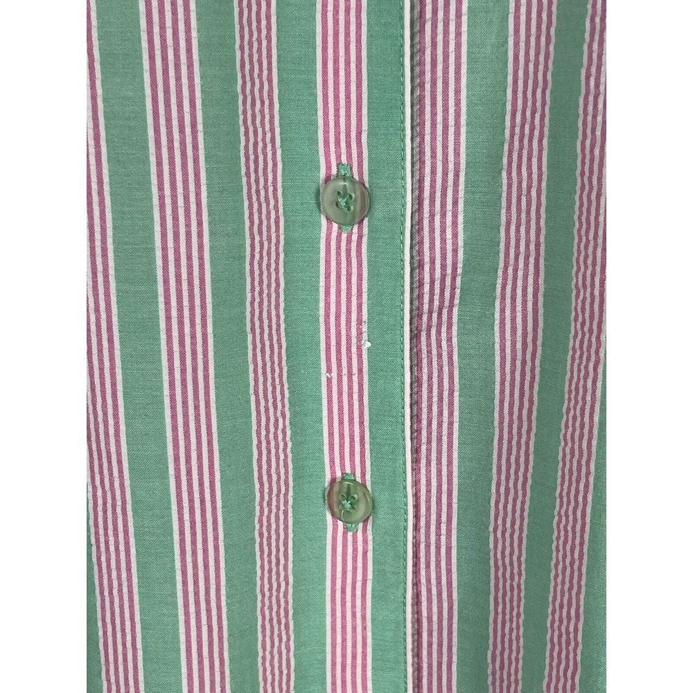 Foxcroft Women's 14P Shaped Fit Green Pink White Striped Long Sleeve Shirt - Picture 5 of 10
